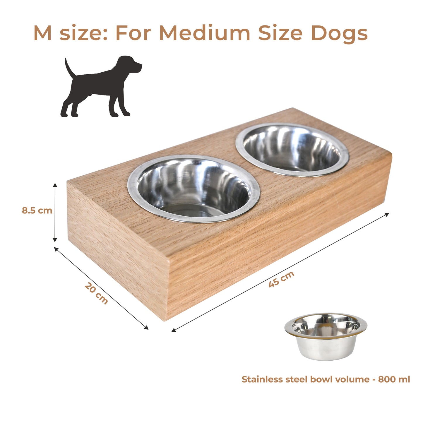 Wooden Elevated Dog Bowl Stand, 3 Sizes for Dogs and Cats