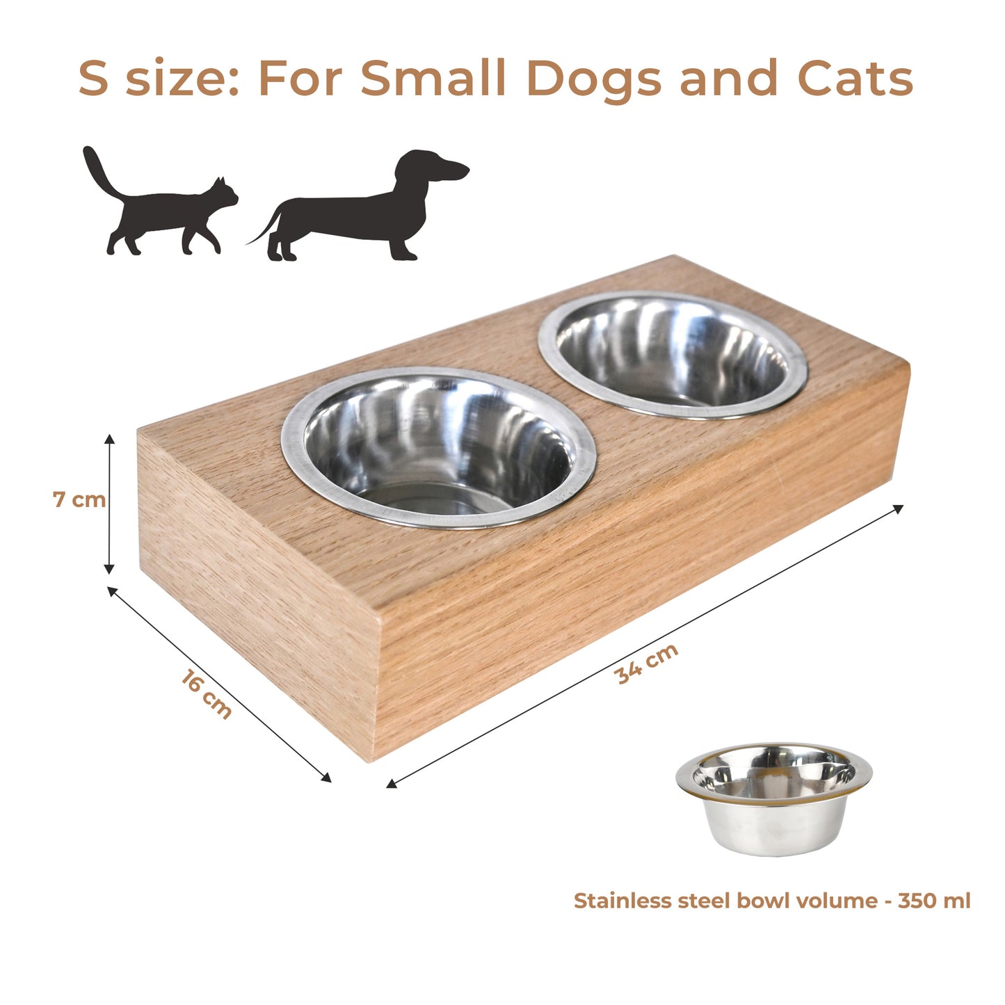 Wooden Elevated Dog Bowl Stand, 3 Sizes for Dogs and Cats