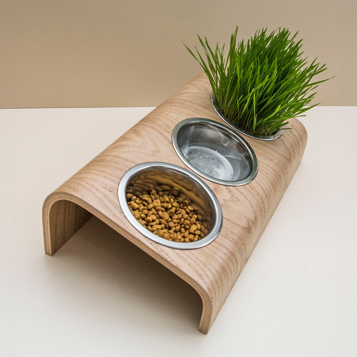 Wooden Elevated Cat and Dog Bowl Stand with 3 Bowls