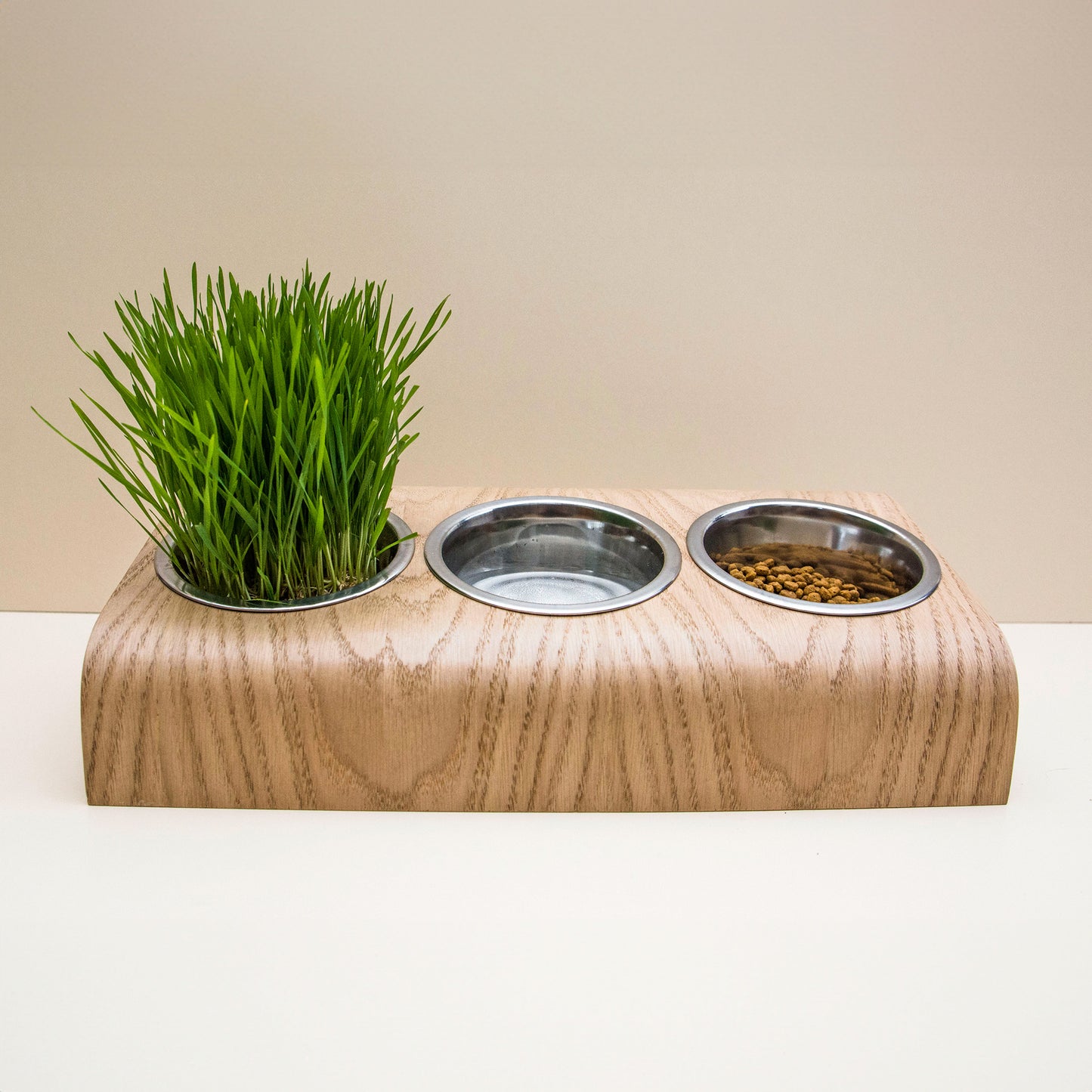 Wooden Elevated Cat and Dog Bowl Stand with 3 Bowls