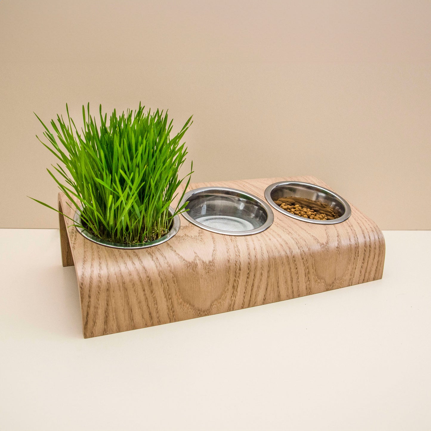 Wooden Elevated Cat and Dog Bowl Stand with 3 Bowls