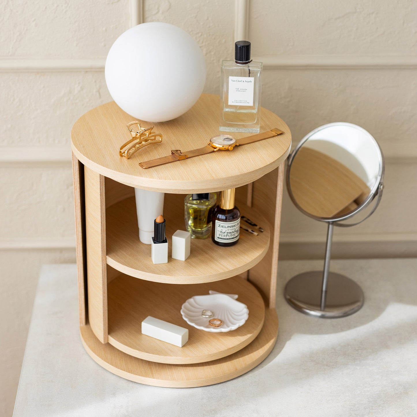 Wooden Makeup Organizer, Round Coffee Table, Nightstand